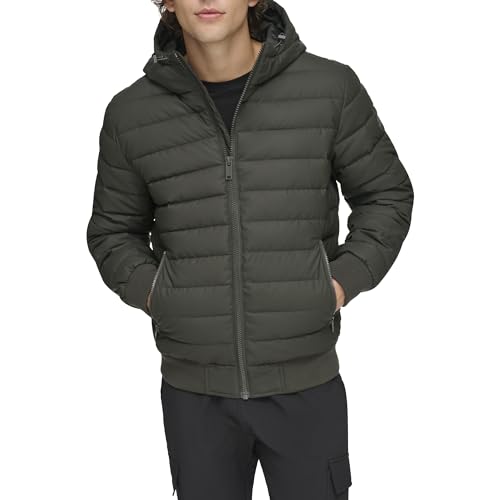 Image of DKNY Men's Quilted Performance Hooded Bomber Jacket