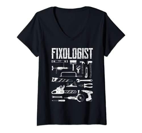 Mujer Carpintero divertido de carpintería DIY artesano Fixologist Camiseta Cuello V