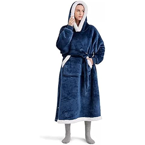 Long Hooded Blanket Sweatshirt, Lengthen Oversized Hoodie, Ultra Warm and Plush Sherpa Fleece Hoody Wearable Sweatshirt Blanket with Side Split, Belt and Big Hood for Unisex Adult Men Women Teens Cover