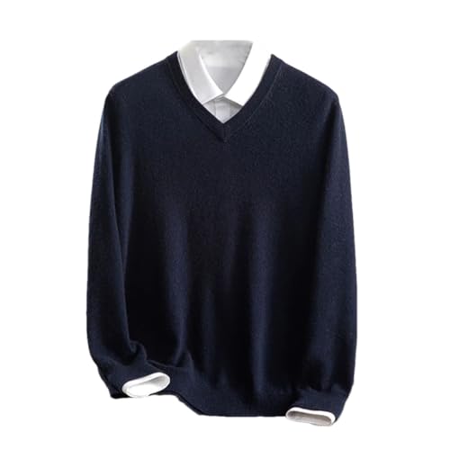 Men's V-Neck Solid Long Sleeves Elastic Cashmere Sweater Casual Loose Business Knitted Pullover