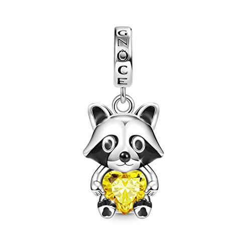 Image of GNOCE Cute Rabbit Embraces Heart Charm Bead 925 Sterling Silver Raccoon Animal Charms Fit Bracelet /Necklace For Mother's Day Gift (Raccoon)