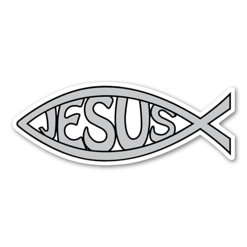 Imán decorativo plateado pez Jesús 7 x 2.625 pulgadas