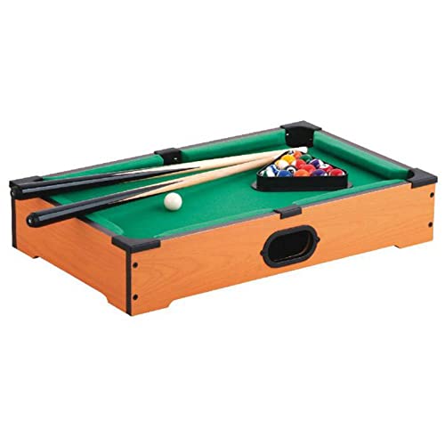 Mister Gadget MG2017 Jeu de table Billard Avec 2 queues 16 boules 1 triangle et 1 craie bleue Bois plastique et textile Marron vert et multicolore H10 x 31 x 51 cm