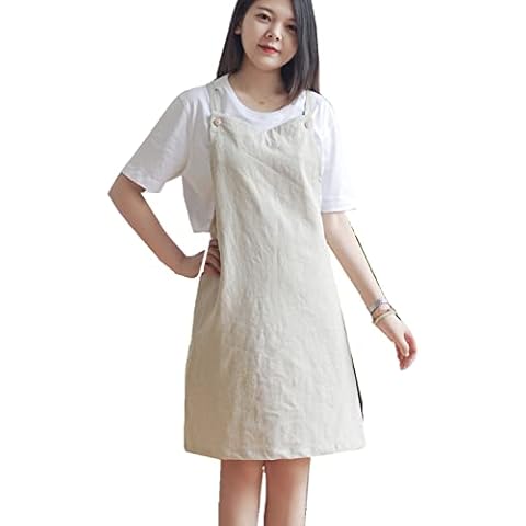 Delantal de cocina ajustable estilo japonés de lino de algodón con 2 bolsillos Cover