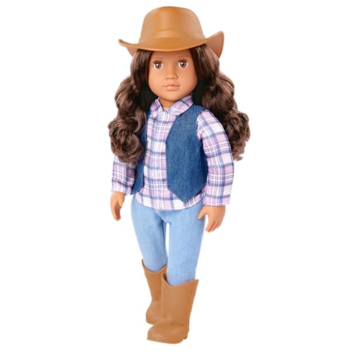 Our Generation – Carolyn – 46 cm-Cowgirl-Puppe – Lebensechte braune Augen & gewelltes braunes Haar – Niedliches Western-Outfit im Karo- und Denim-Stil – Fantasiespielzeug für Kinder ab 3 Jahren