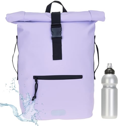 Elephant Rucksack Herren Plane Time Bag Kurierrucksack Roll-Top Fahrradrucksack Sport Fitness Damen 23 Liter A4 12821 + Flasche (Pastell Flieder Lila (2) 12825)