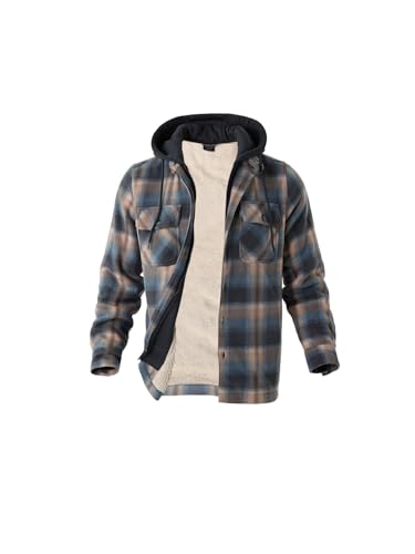 Image of Yasumond Mens Hoodies Fleece Jacket Plaid Flannel Heavy Sherpa Lined Hooded Zip Up Warm Winter Coats Big Tall