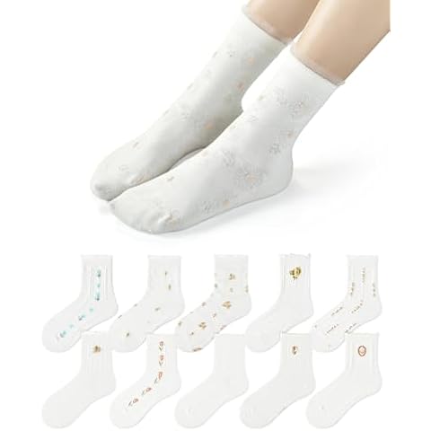 RYI 10 pairs cute socks for women white crew socks size 5-9,short crew socks for women cute quarter socks women Cover