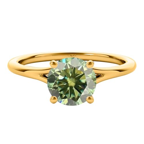 MauliJewels Women's 2.00 Ctw Green Round Moissanite Solitaire Ring in 14K White, Rose, and Yellow Gold2