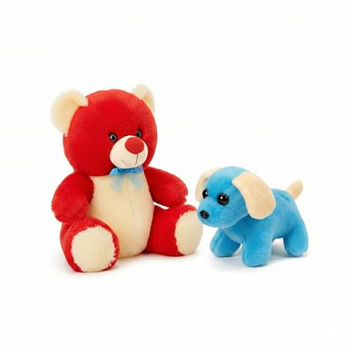 Image of Tabitha Stuffed Toys-Ultra Soft Plush Toy for Kids | Birthday Gifts for Kids and Girls | (Combo of 2 Toys 30 Cm Red Teddy & 25 Cm Blue Dog)
