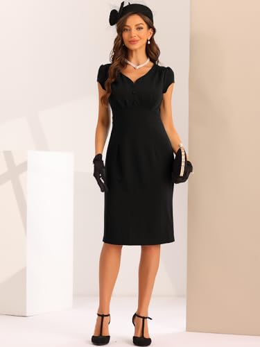 Allegra K Wear to Work Sheath Dress for Women's Vintage Cap Sleeves Cocktail Knee Length Dresses4