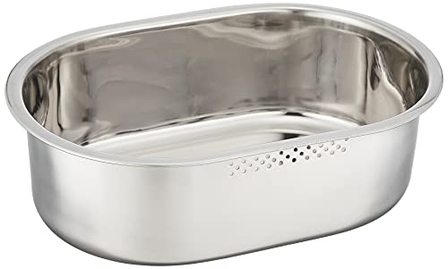 Pearl Metal HB-4147 At Aqua Slim Oval Washtub, 13.4 x 9.1 inches (34 x 23 cm), Stainless Steel, Silver