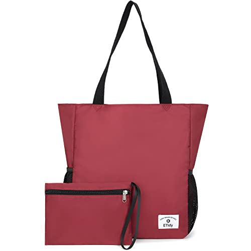 Image of ETidy Large Capacity Foldable Tote Bag With Zipper | Water-resistant, Lightweight, Sandproof, Beach Bag, Gym Bag, Travel Shopping Bag