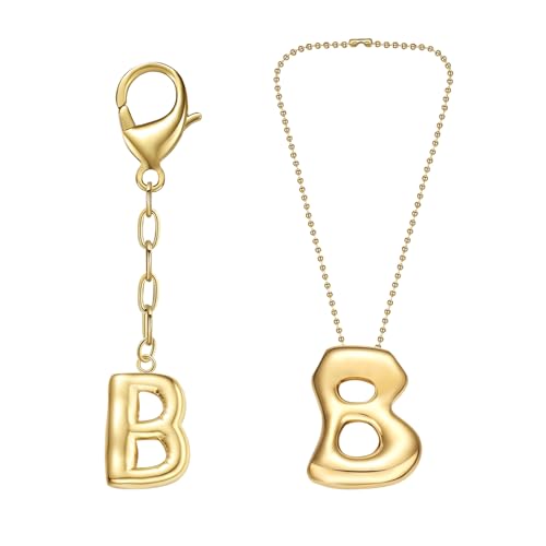 COTATI Gold Plated Bubble Letter Keychain for Women Initial Monogram Pendant Charm Keychains for Bag Handbags Purse