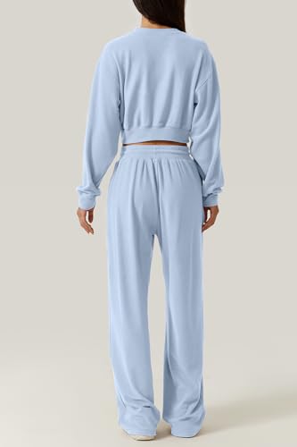 QINSEN Women 2 Piece Outfits Sweatsuit Set Twist Front Cropped Sweatshirt Wide Leg Sweatpant Lounge Set Tracksuit2