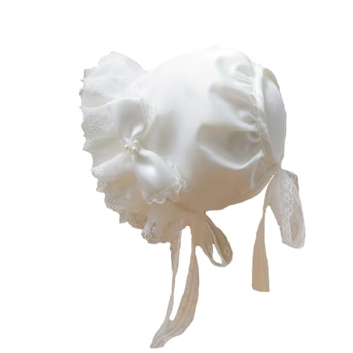 White Baby Girls Bonnet Lace Hat Caps Baptisma hat Infant Princess Sun Hat Flower Bonnet Medium