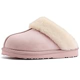 Nuhaus Womens Fuzzy Slippers, Warm Slip On Fluffy House Shoes Indoor and Outdoor(Pink, Size 9)