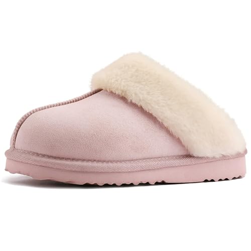 Women's Fuzzy Slippers, Warm and Cozy Slip On Fluffy Winter House Shoes for Women, Comfy Faux Suede Ladies House Slippers Indoor and Outdoor with Memory Foam