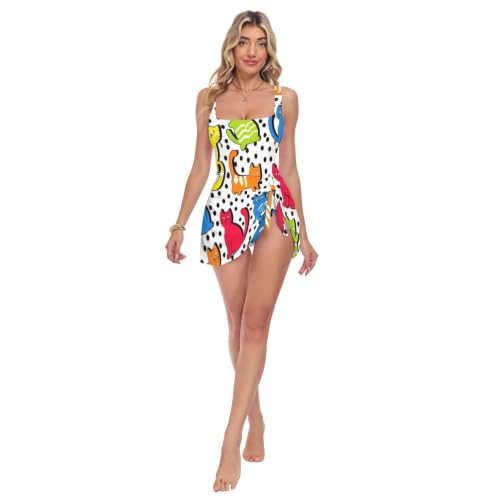 Maillot de bain une pièce à pois avec jupe amovible pour femme