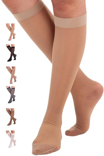 ABSOLUTE SUPPORT Sheer Compression Socks for Women 15-20 mmHg - Support Hose Knee High Stockings,...