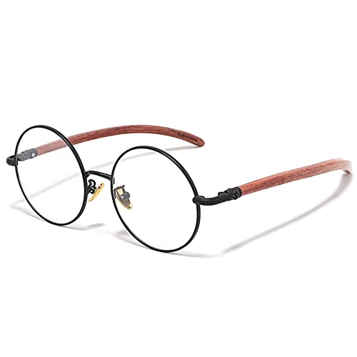Gafas de lectura redondas con estilo retro para hombres y mujeres, lectores de computadora con bloqueo de luz azul y brazo de madera (color: negro (titanio puro), tamaño: 1,0 x)