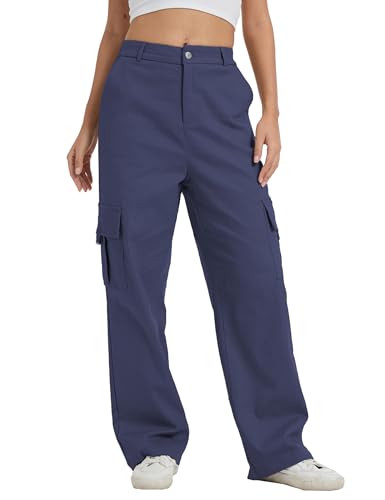Image of Cargo Pants for Women High Waist Wide Leg Stretchy Pull On Baggy Casual Pants with Pockets