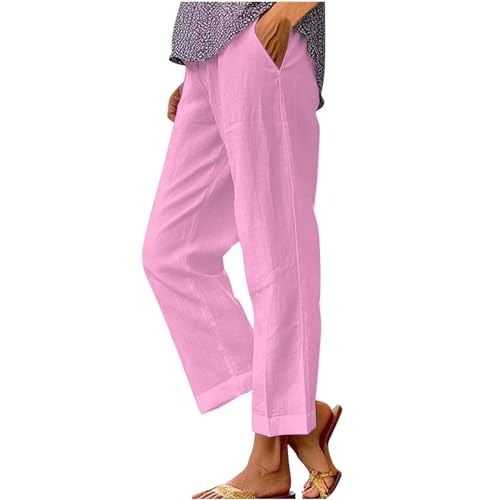 Pantalones de mujer anchos sólidos sueltos pierna recta con bolsillos y cordón elástico en la cintura pantalones de playa 7/8 ligeros casuales pantalones Palazzo suaves pantalones para playa