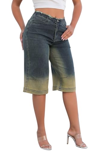 Women's Casual Wide Leg Jeans Loose Capri Pants Denim Pants with Pockets
