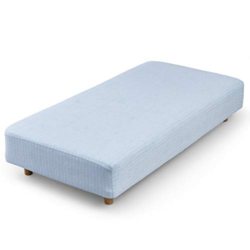 ボックスシーツ パイル地 ストライプ柄 冬 夏 ブルー シングル AJ005BS [Amazon限定ブランド]offtime(オフタイム)