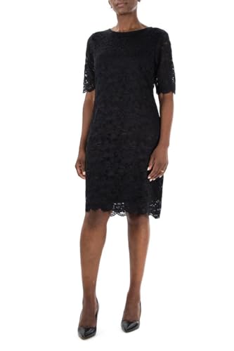 Nina Leonard Crew Neck 3/4 Sleeve Bodycon Zipper Back Floral Lace Dress Black/S, Small