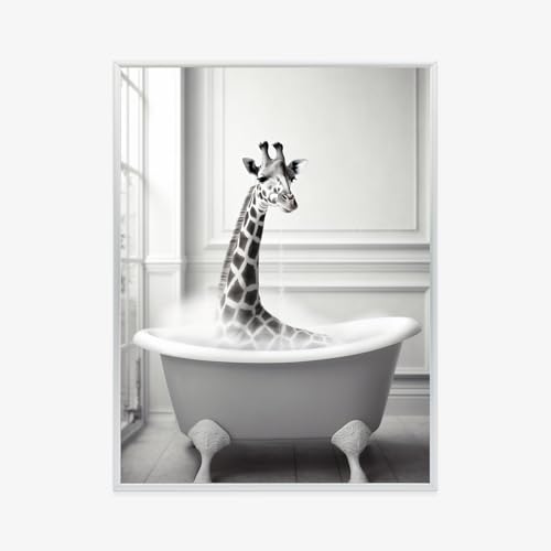 Affiche girafe surréaliste Wallero dans un cadre en alu argent pour illuminer votre salon
