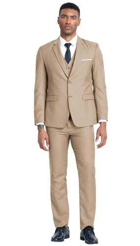 Men's Slim Fit 2 Piece Suit, Two Button Solid Suit Jacket Pants Set, Wedding Prom Suit3