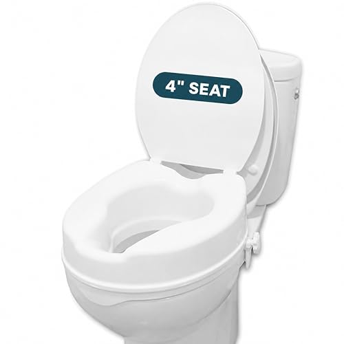 PEPE Mobility Raised Toilet Seat with Lid 4 Inch (10 cm), Riser for Hip Replacement, Booster Extension Seat, Toilet Aids for Disabled and Elderly