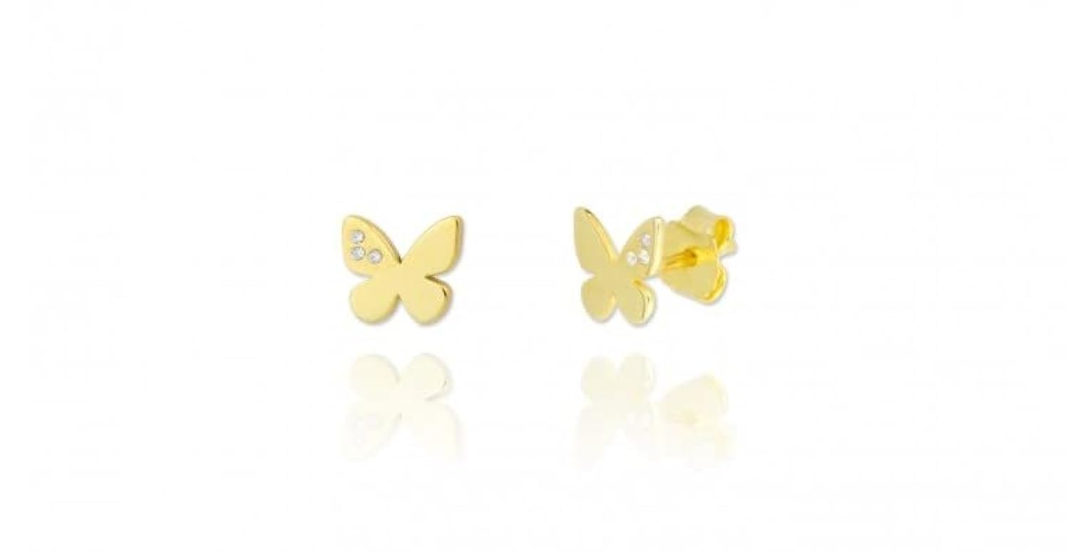 Turmalina - Pendientes bebe niña dorados de Plata de Ley 925, pendientes con tres piedras, tamaño de 7x8 mm, de la marca de joyería Turmalina by Martina