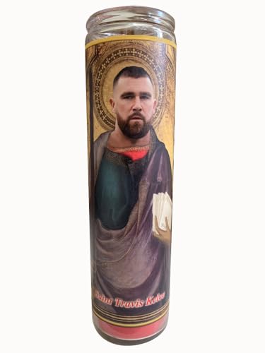 Fan Faithful Chiefs Saint Travis Kelce Gameday Prayer Candle, Red