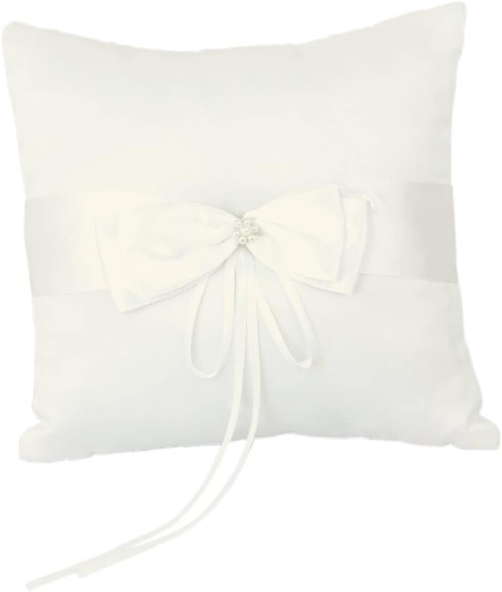 PRETYZOOM Ivory Ring Bearer Pillow 10x10 CM Satin with Double Bowknot