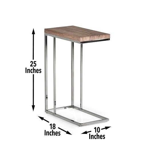 Steve Silver Company Lucia Chairside End Table, C Shaped End Table with Chrome Base, Living Room, Bedroom, Modern, Hardwood Veneers, Rectangular, Decor, 16" D x 30" W x 40" H, Brown, Chrome - Image 3