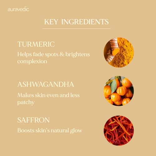 Auravedic Skin Brightening Serum Face Oil With Saffron Ashwagandha & Turmeric Moisturizer Face Serum For Glowing Skin Dark spots Pigmentation De-Tan 100ML Non-Greasy Formula For All Skin Types