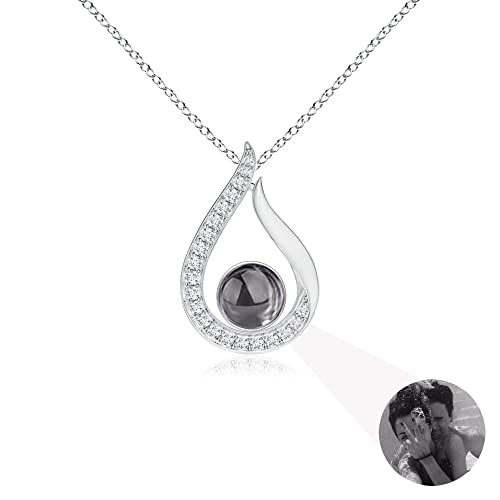 Auinniuz Collar con foto de plata esterlina – Collar de proyección de imagen personalizado – Regalo de collar personalizar con foto oculta para novia esposa madre Plata