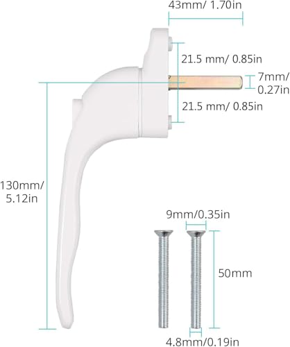 WODSTA UPVC Window Handle 2PCS Lockable Window Handle Aluminum White Universal Espag Handles with Key with 43mm Spindle Length for Indoor and Outdoor UPVC Window