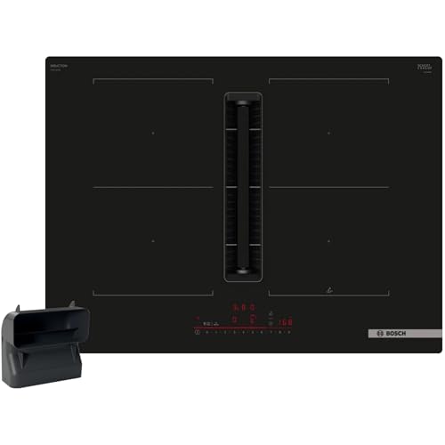 Bosch PVQ811HGA7 Serie 6 Placa de inducción inteligente con extractor (autosuficiente), 80 cm de ancho, con canal plano L, fabricado en Alemania, CombiZone, ventilación automática, PowerBoost, control