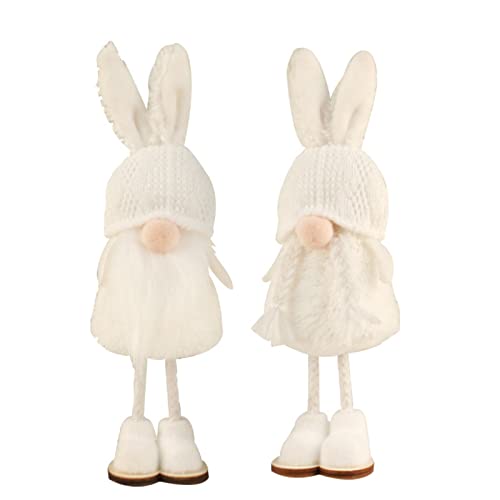 Marcol Standing Christmas Gnome Plush Decoration, 2 Pcs Mr & Mrs Handmade White Swedish Rabbit Gnome With Knitted Hat, Holiday Tabletop Shelf Decorative Figurines Ornaments For Home Decor #TOP5