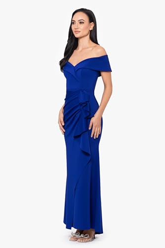 Image of Xscape Women's Long Off-the-Shoulder Sweetheart Neckline Formal Evening Gown with Ruching and Draped Ruffle Detail