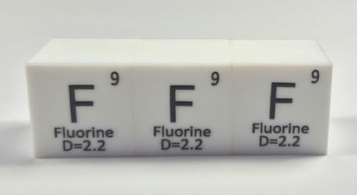 Image of 1 inch 25.4mm Fluorine Teflon 75% Pure Cube F Periodic Table Element Engraved Density Collection Science Education Display Block Cube + Acrylic Case Box - 1PC