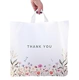 Purple Q Crafts Thank You Bags for Business and Stores 50 Pack 18' W x 18' H Floral Plastic Shopping Bags With Soft Loop Handle
