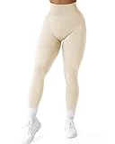 SUUKSESS Women Ribbed Seamless Leggings High Waisted Tummy Control Workout Yoga Pants (Beige, M)