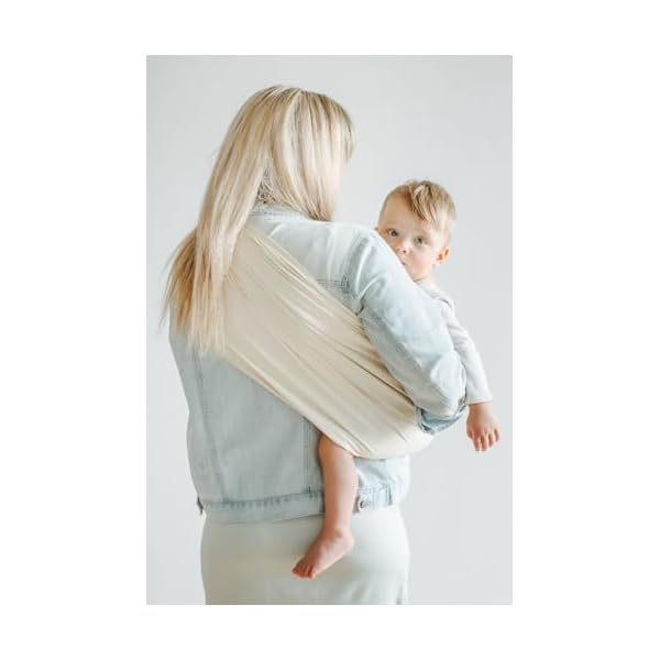 Shabany® - Ring Sling Tragetuch - 100% Bio Baumwolle - Babybauchtrage für Neugeborene Kleinkinder bis 15 KG - inkl. Baby Wrap Carrier Anleitung - beige (dances) – Bild 5