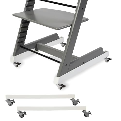 Image of High Chair Wheels - Universal Swivel Casters for Stokke Tripp Trapp | Enhance Mobility & Convenience with 360 Silent Wheels, Safety Locks & No-Scratch Design, No-Drill Installation - White