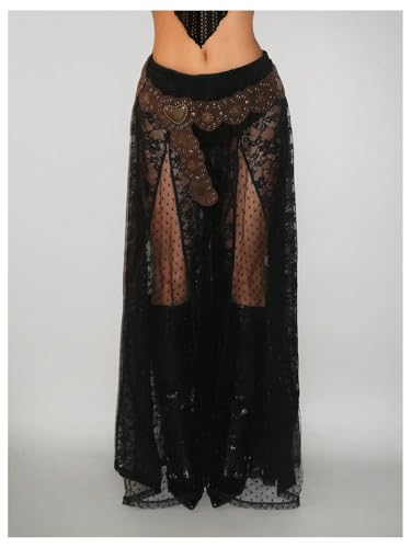 Women's Y2K Floral Lace Wide Leg Pants Sexy Mesh Sheer Ruffle Flowy Pant Gothic Rave Trousers Clubwear3