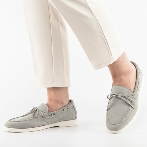 Image of Meijiana Men's Genuine Leather Loafers Slip-On Moccasins Suede Dress Shoes, Lightweight and Breathable with Rubber Sole Stylish Mens Loafers